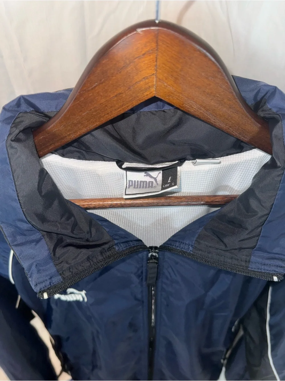 Puma Navy and Black Hooded Windbreaker with White Piping